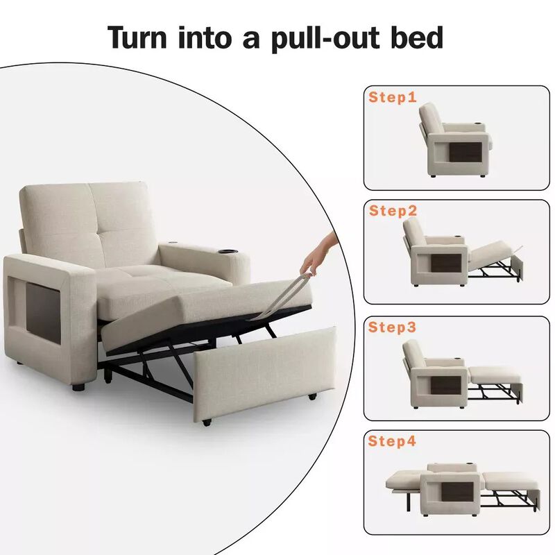 42.5" Sleeper Chair Bed with Pull Out Couch Bed, 3-in-1 Convertible Reclining Sofa Chair with USB image number 6