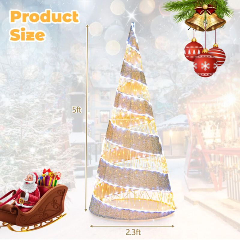 Hivvago 5 Feet Pre-lit Christmas Cone Tree with 300 Warm White and 250 Cold White LED Lights