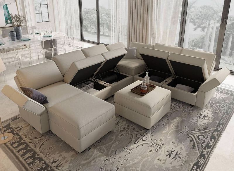 ShipItFurniture Modular U-Shaped Sectional Sofa Grey Velvet with Storage image number 3