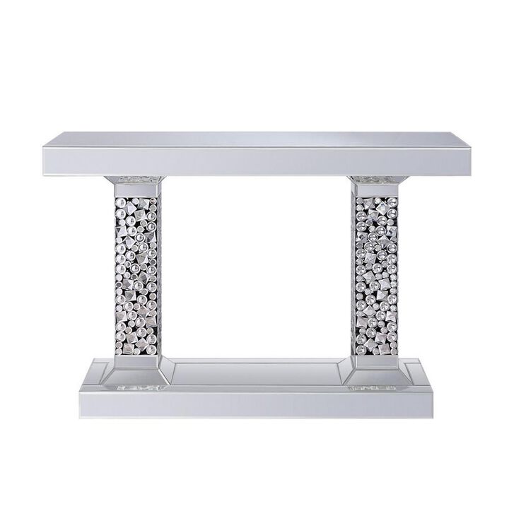 Wood and Mirror Pedestal Base Console Table