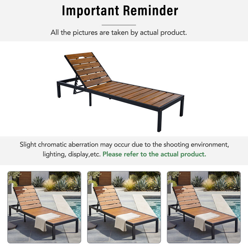 Merax Outdoor Chaise Lounge | 6-Position Adjustable Backrest, Steel Frame with Acacia Wood Slat Seat image number 6