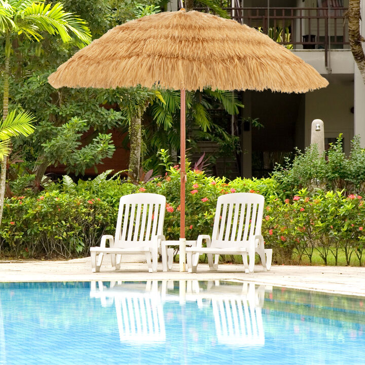 6.5 Ft Beach Umbrella Set of 2 with Adjustable Tilt Thatched Design for Garden Patio