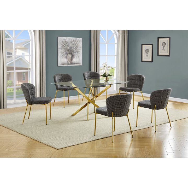 Best Quality Furniture Rectangle Tempered Glass Dining Table With 6 Dark Grey Side Chairs