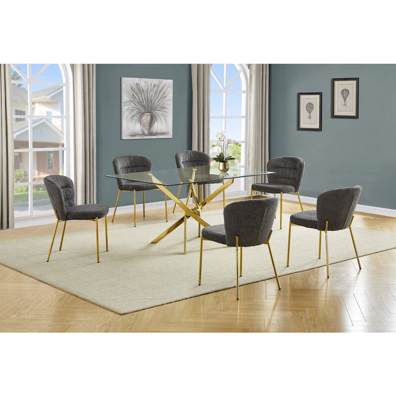 Best Quality Furniture Rectangle Tempered Glass Dining Table With 6 Dark Grey Side Chairs