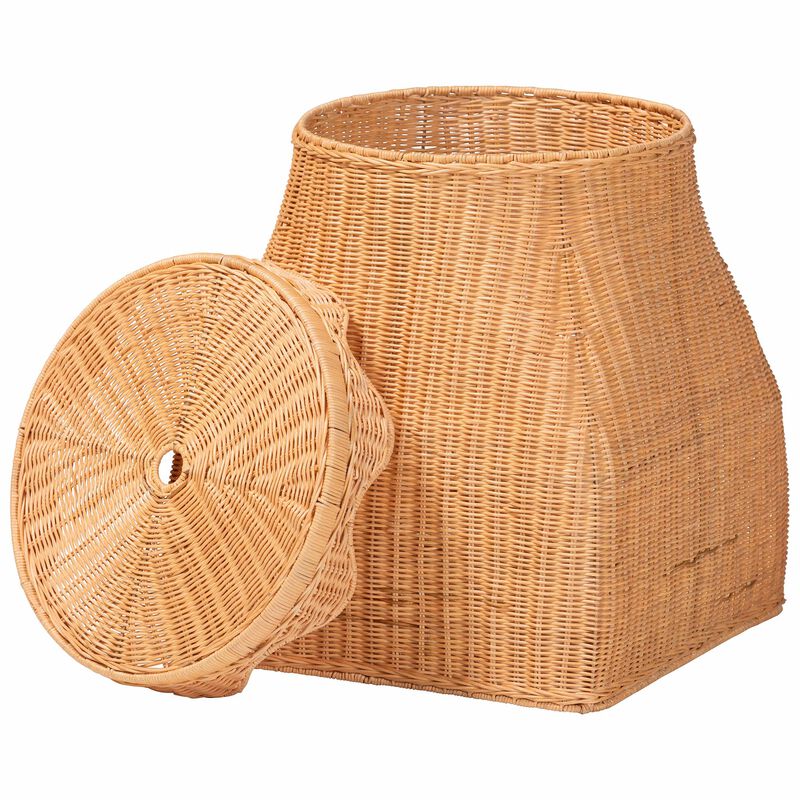 bali & pari Ada Natural Rattan Laundry Hamper - Handwoven Wicker Storage Basket for Laundry Room, Bathroom, or Bedroom Organization image number 2