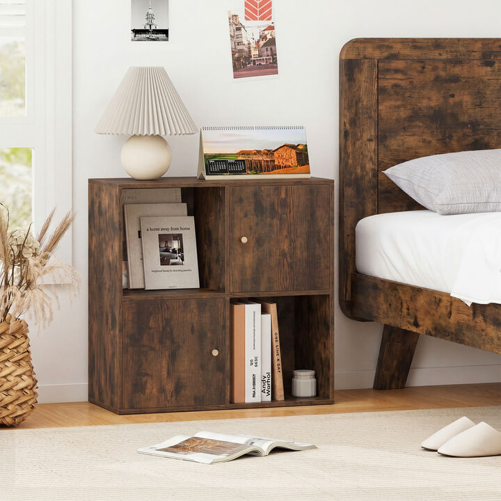 Modern 4-Cube Bookshelf 3-Tier Storage Unit with Cabinets and Anti-Tip Kit