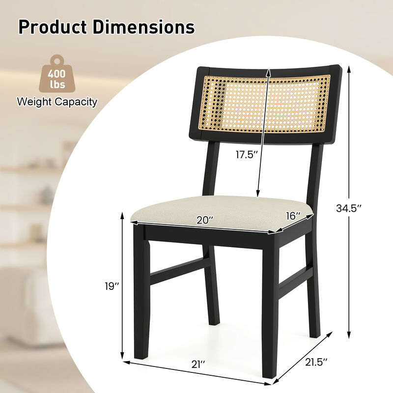 Set of 4 Rattan Dining Chairs with Padded Fabric Seats and Wood Legs image number 2