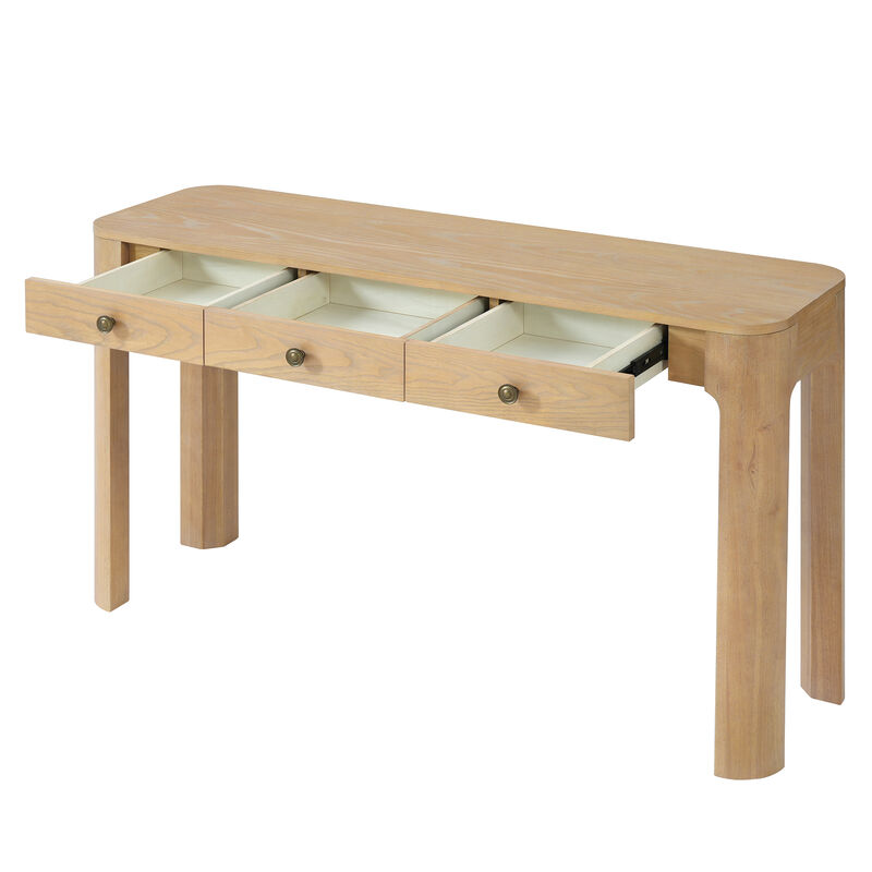 Whisen 52" Rustic Console Table with 3 Drawers, Solid Wood MDF, Sturdy Sofa Table for Entryway Living Room Hallway image number 8