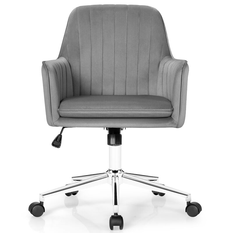 Costway Velvet Accent Office Armchair Adjustable Swivel Removable Cushion Grey