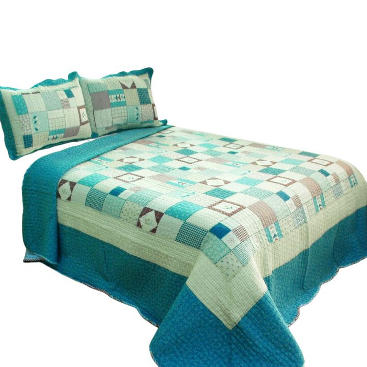 3-Piece Cotton Vermicelli Quilted Printed Quilt Set with Matching Shams