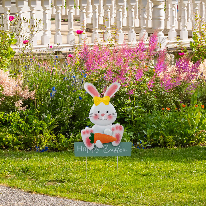 Bunny with Carrot Happy Easter Outdoor Garden Stake - 18.75"