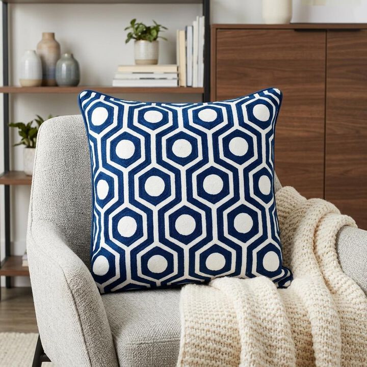 HomeRoots 20" X 20" Blue Geometric Cotton Zippered Pillow