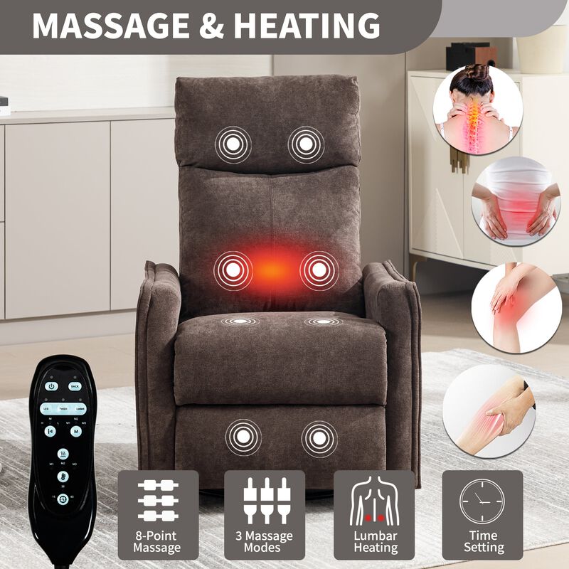 Manual Recliner Chair with Heat and Massage, Rocker and Swivel Chair in Fabric for Living Room image number 3