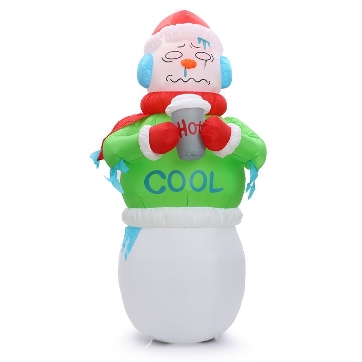 LuxenHome 6.8Ft Shivering Snowman in Ugly Christmas Sweater Inflatable with LED Lights