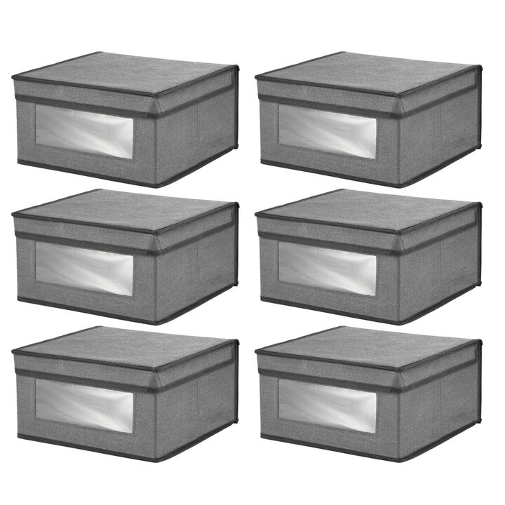 mDesign Medium Fabric Closet Storage Box, Front Window/Lid, 6 Pack