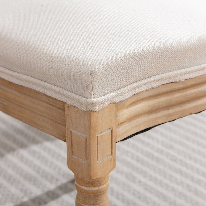 GOODSILO French Style Solid Wood Frame Antique Painting Linen Fabric Dining Chair Set image number 9