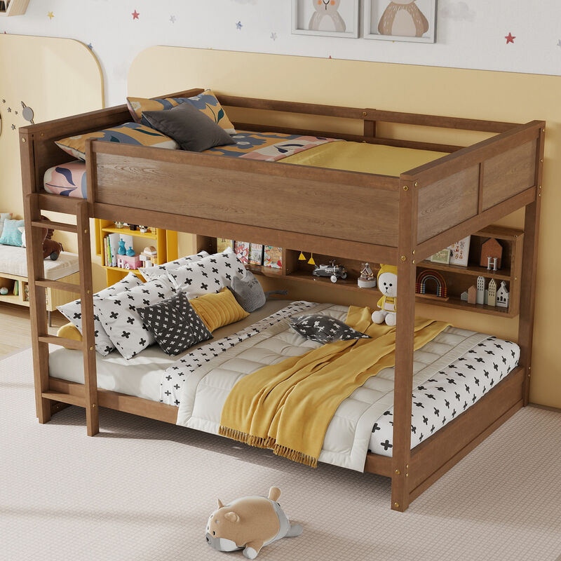 Whisen Queen Over Queen Bunk Bed with Built-in Storage Cabinets image number 5