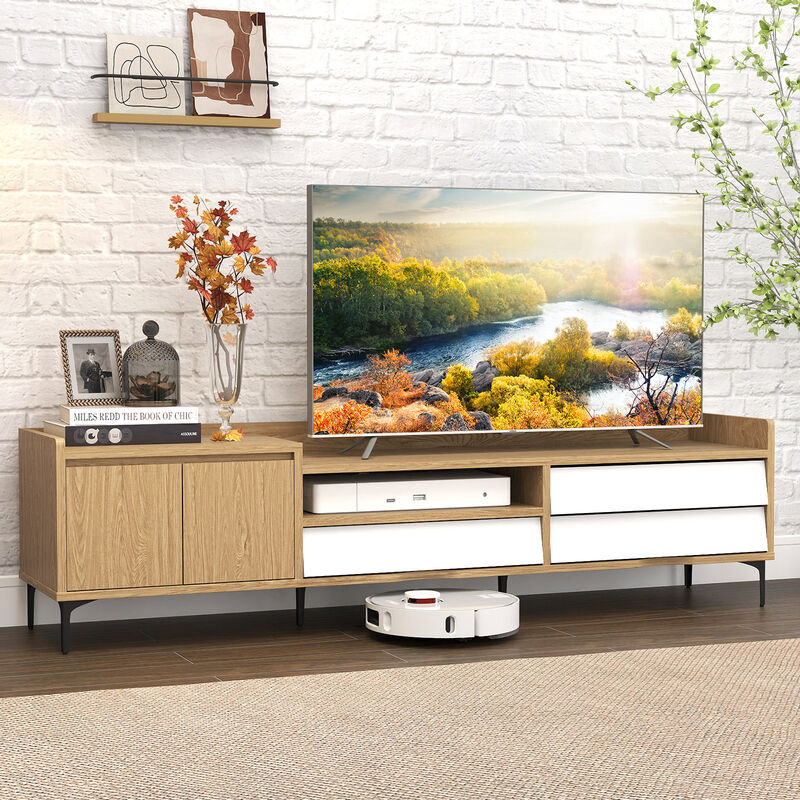 Modern TV Stand with Storage Cabinet, Mid Century Entertainment Center-Natural image number 1