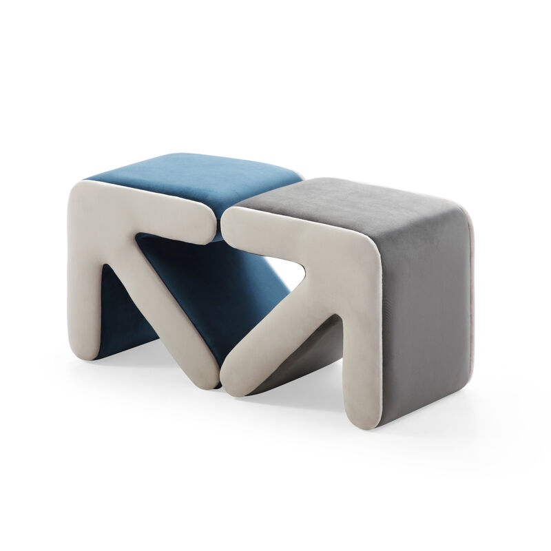 Streamdale Grey+Beige Multifunctional Velvet Stool Ottoman