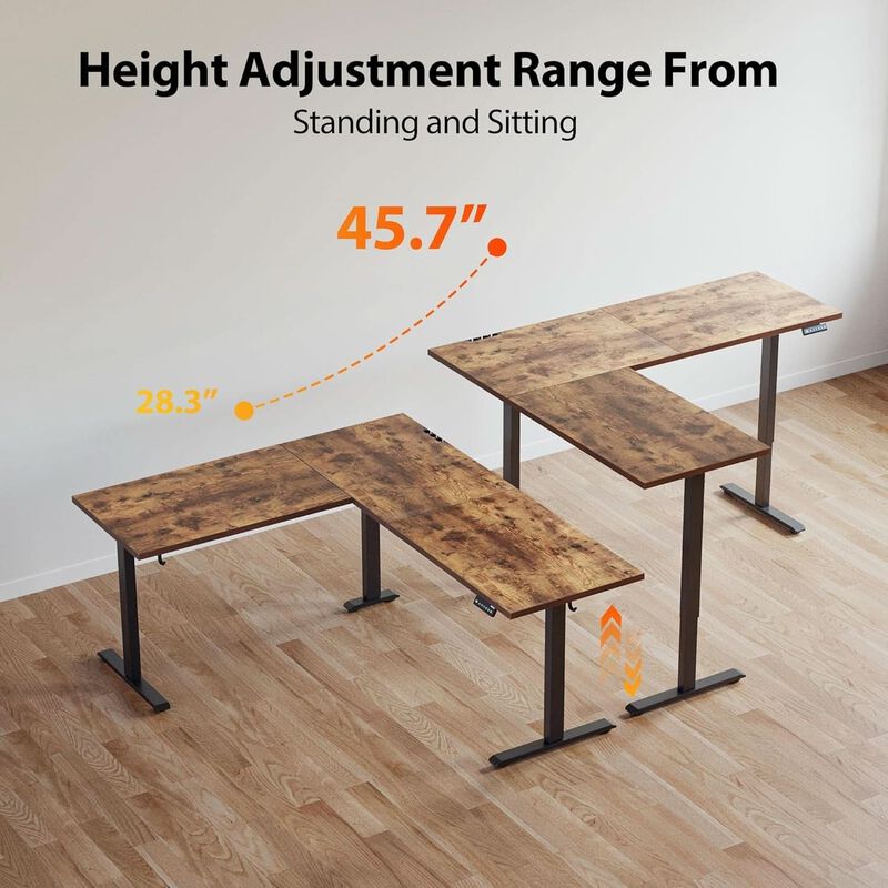 ShipItFurniture L-Shaped Electric Standing Desk 75" x 61" Rustic Brown image number 5