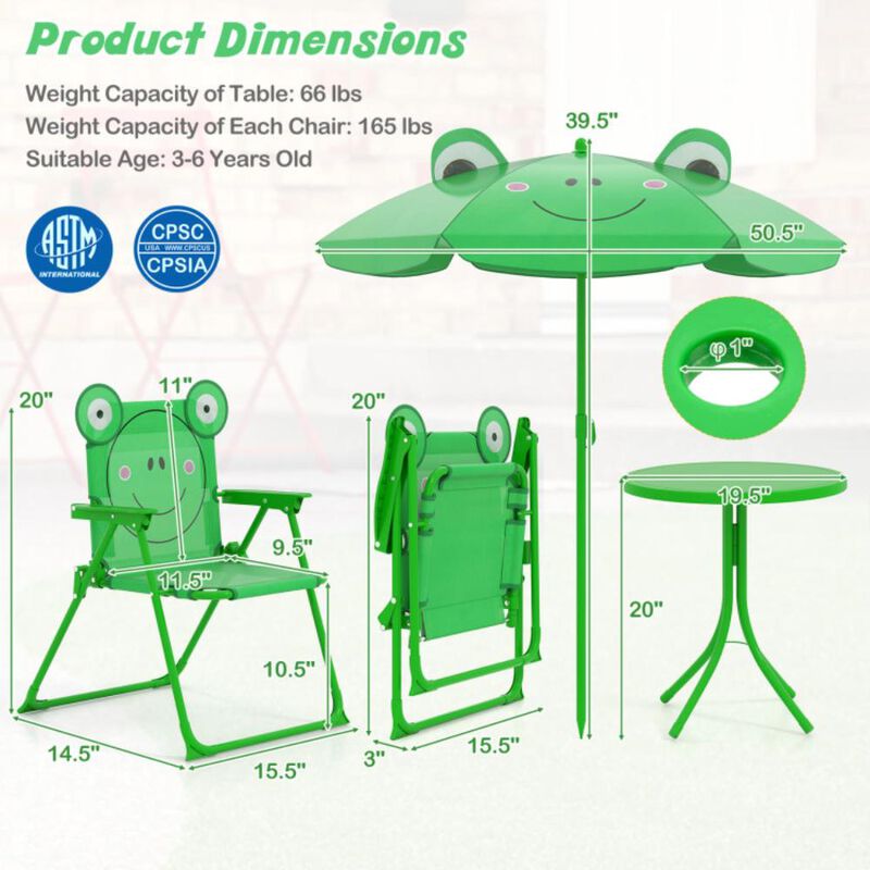 Hivvago 4 Pieces Kids Picnic Set with 2 Folding Chairs and Height Adjustable Umbrella