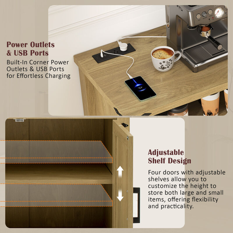 TATEUS Modern Buffet Cabinet with Built-in Charging Station, Aluminum Handles & Half-Open Shelves. image number 3
