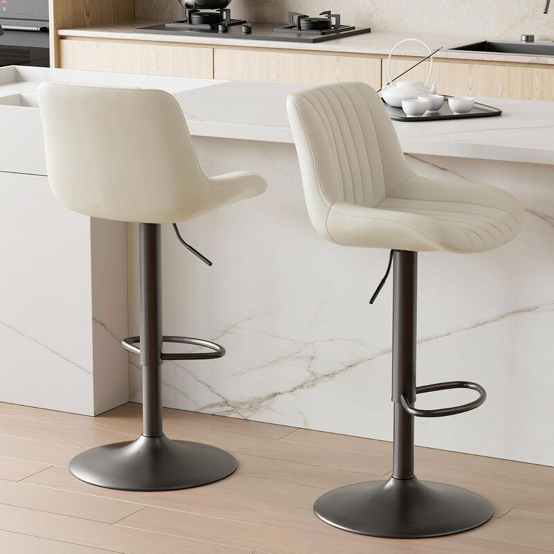 Swivel Bar Stools Set of 2, Upholstered Counter Height Bar Stools with Back and Footrest, 360 Degree Swivel Kitchen Island Chairs, Modern Barstools for Kitchen Counter, Home Bar, Dining image number 3