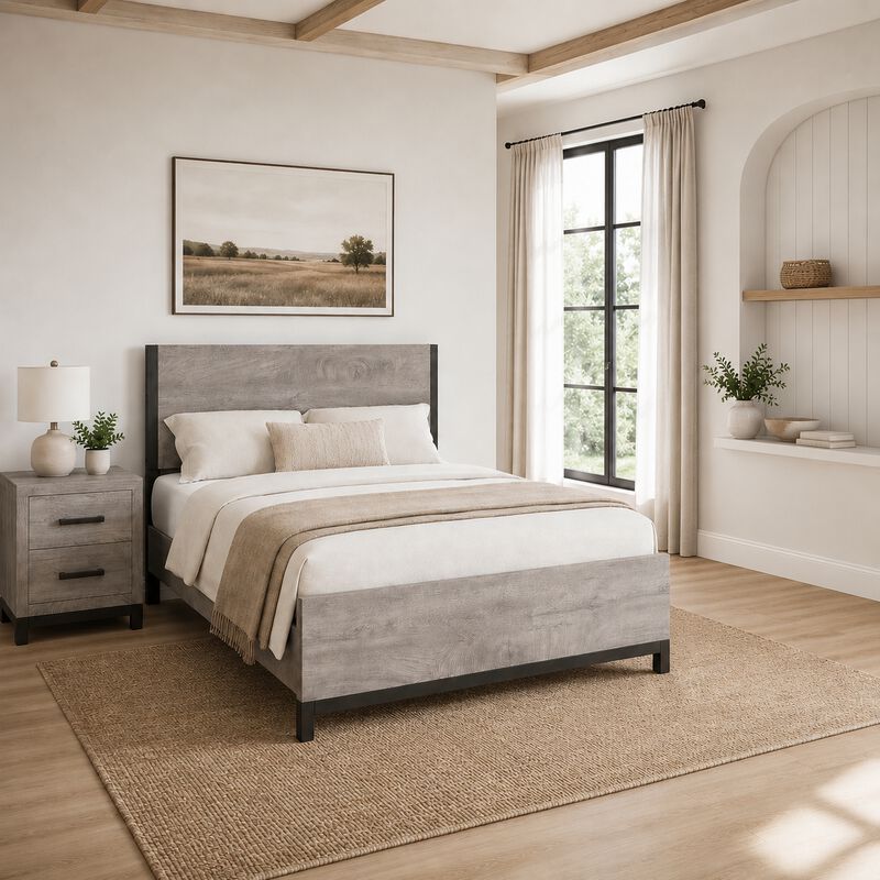 Queen Bedroom Set, Gray Wood, 2 Piece Set with Nightstand image number 8