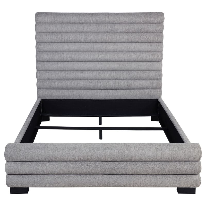 Ricia Queen Bed Frame, Black Block Feet, Gray Channel Tufted Boucle image number 4