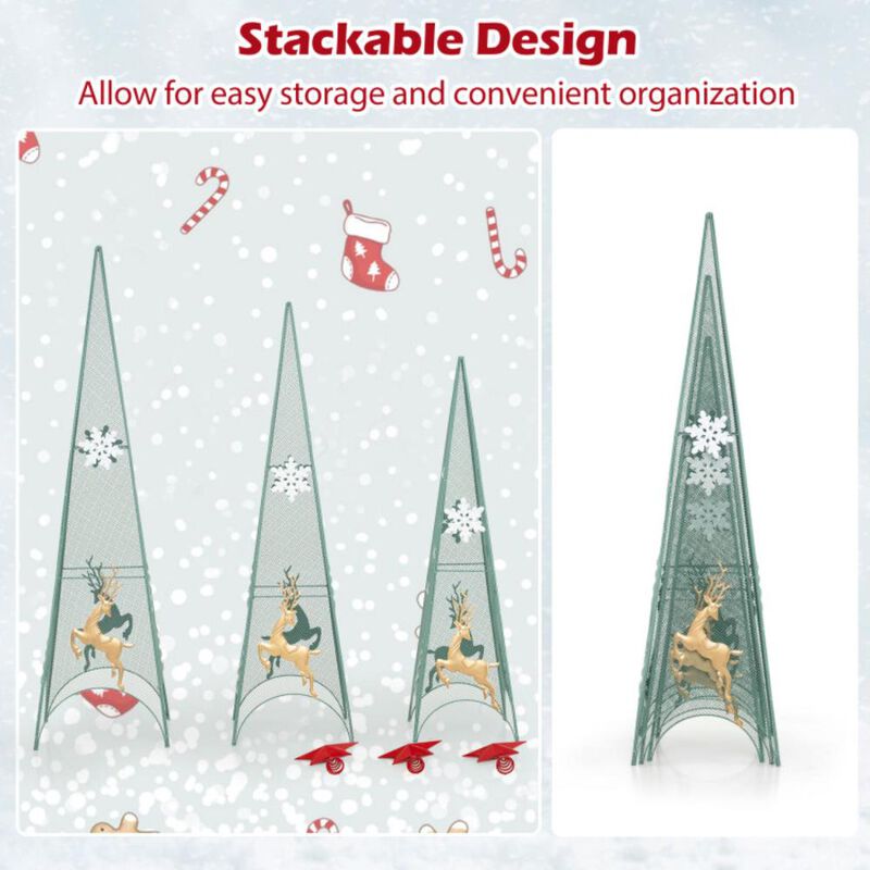 Hivvago 3/3.5/4 Feet Set of 3 Tower Shaped Christmas Trees with Removable Star Toppers