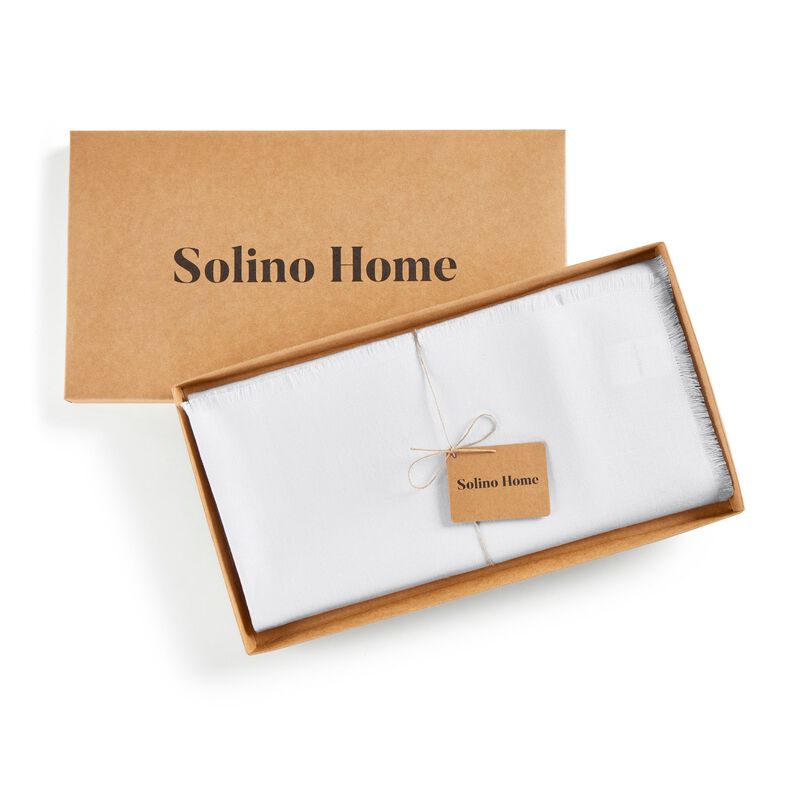 Solino Home Fringe 100% Linen Table Throw &ndash; Handcrafted, Machine Washable, Perfect for Holiday and Everyday Dining