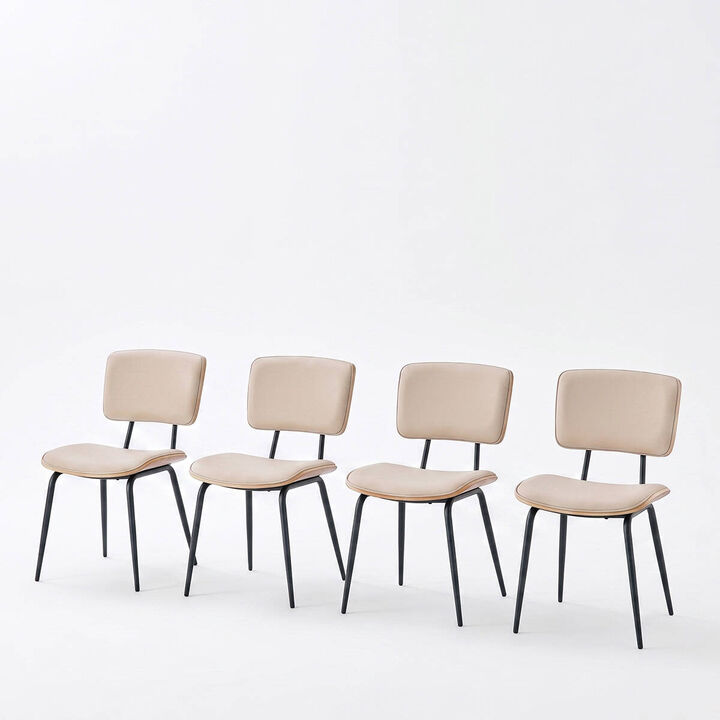 Set of 4 Dining Chairs PU Leather Dining Chairs with open back walnut veneer back Dining Chairs with metal legs leveling feet