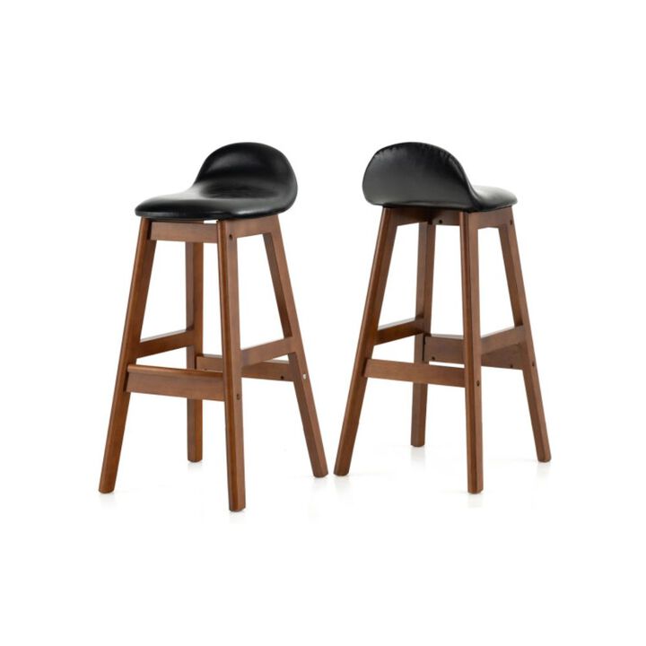 Hivago 27.5 Inch Set of 2 Upholstered PU Leather Barstools with Back Cushion - Brown