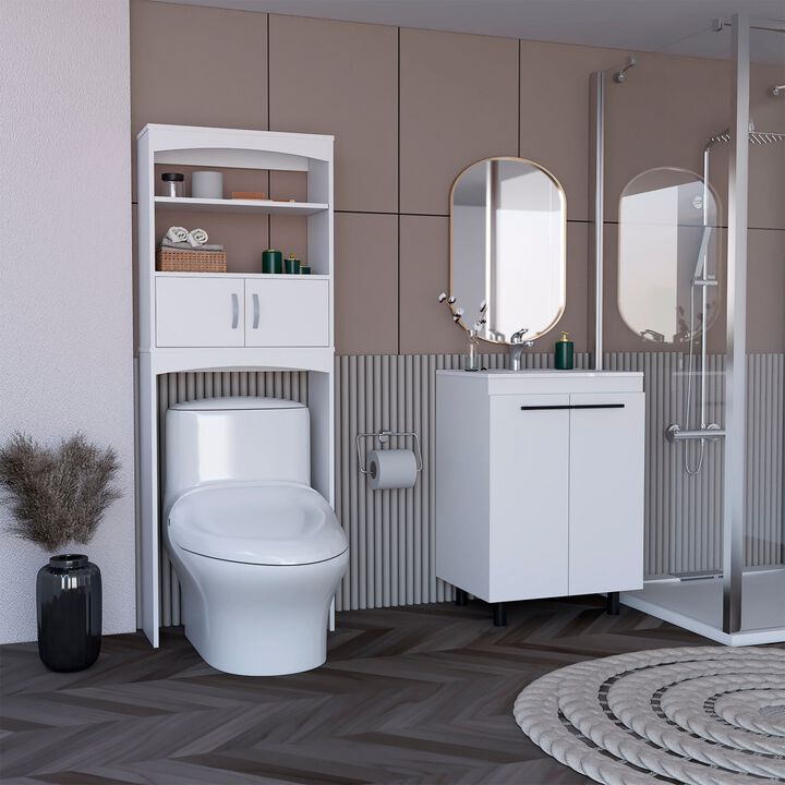 Alder 2 Piece Bathroom Set, Valetta Over The Toilet Cabinet + Dustin Free Standing Sink Cabinet, White