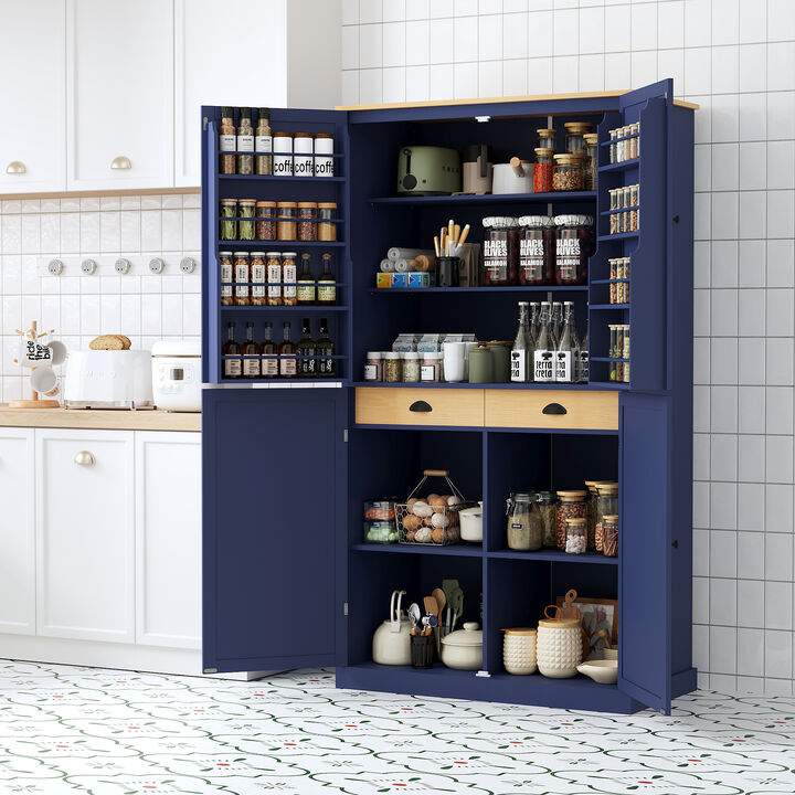 Merax Extra-Large 4-Door Kitchen Storage Pantry with 8 Door Racks, Slide-Out Drawers