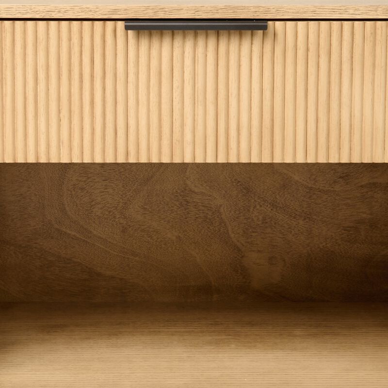 Noe Celia 32 Inch Nightstand, 1 Drawer, Shelf, Metal, Natural Solid Wood - Benzara