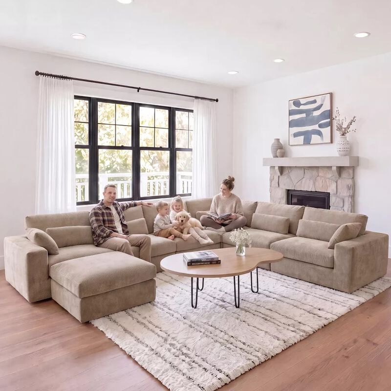 Vipbear 160" Oversized Modular 7-Seat V-Shaped Sectional Sofa with Movable Ottoman Boneless Couch image number 5