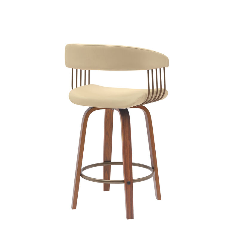 HomeRoots Faux Leather Counter Stool with Armrests and Bucket Seat image number 3