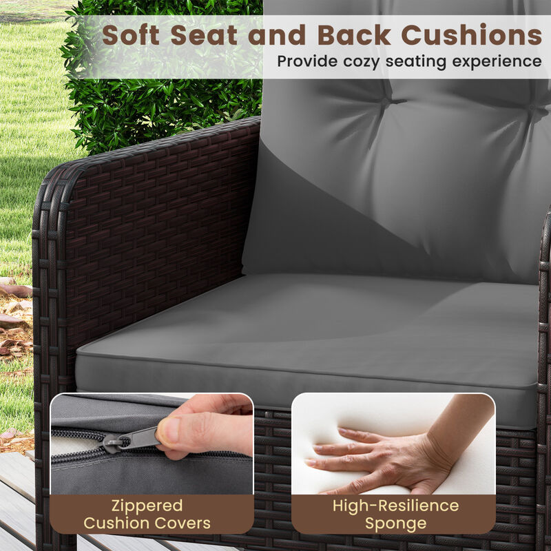 3-Piece Patio Wicker Furniture Set with Cushions for Balcony and Porch image number 5
