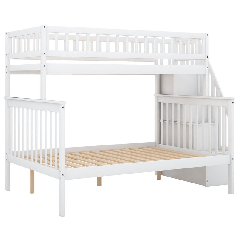 Twin Over Full Stairway Bunk Bed With Storage