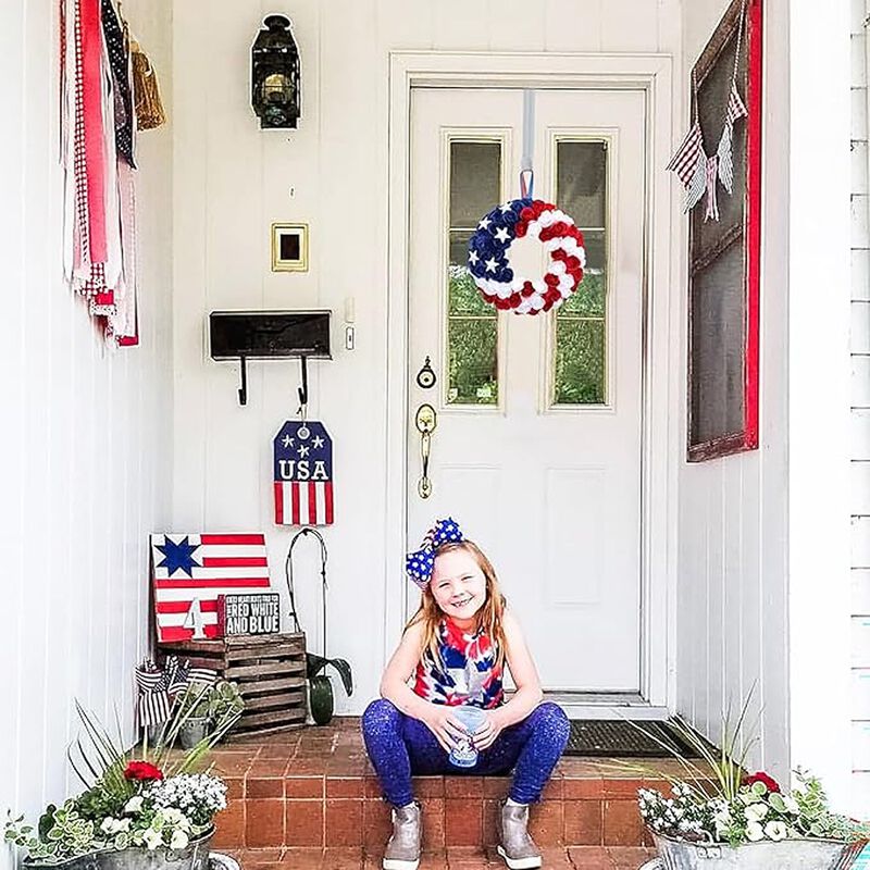 Patriotic Wreath, Red White Blue, Front Door Independence Day Decor image number 2