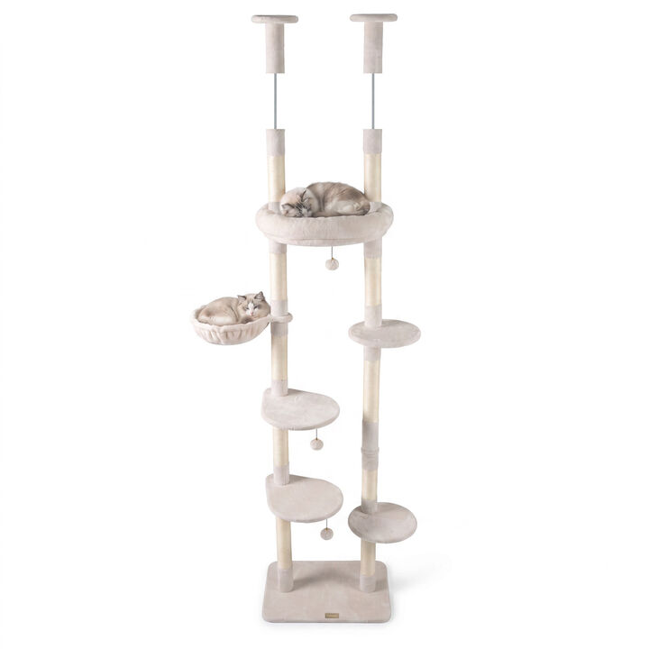 6 Tier Floor to Ceiling Cat Tree with Plush Bed and Sisal Scratching Posts