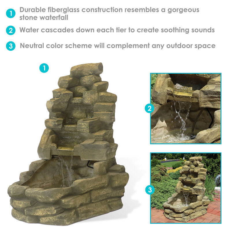 Sunnydaze Fiberglass Electric Outdoor Stone Waterfall Fountain - 37 in
