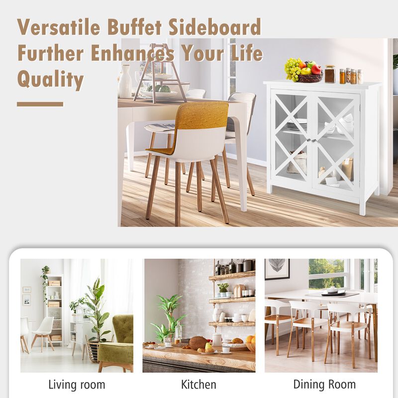 Freestanding Kitchen Buffet Cabinet with Glass Doors and Adjustable Shelf