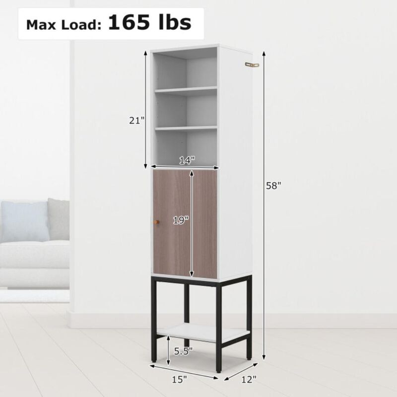 Hivvago Bathroom Tall Cabinet with 1 Door and 4 Shelves Narrow Storage Unit