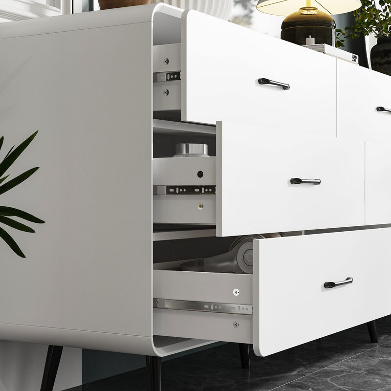 FUFU&GAGA Modern 15-Drawer Dresser with Sleek Black Handles (117.9" W x 15.7" D x 30.7" H), White