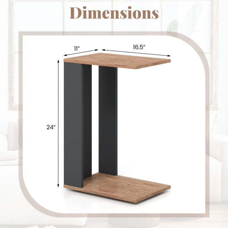 Hivvago 2-Tier C-Shaped Side Table with Universal Wheels and Shelf