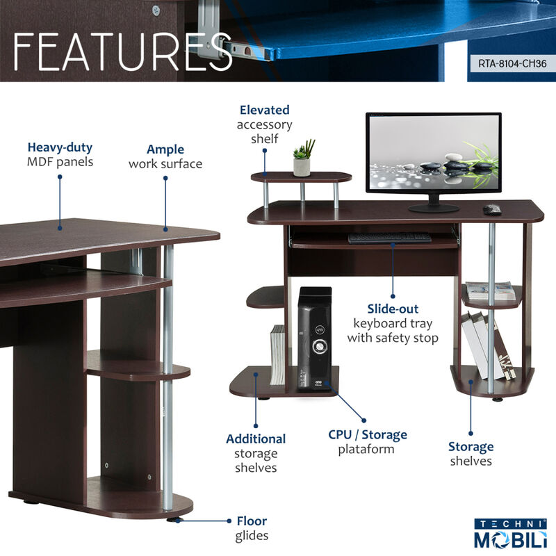 Complete Computer Workstation Desk With Storage, Chocolate