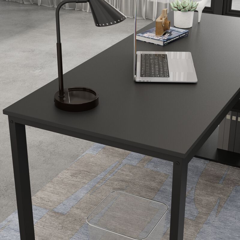 55.1 in. L-Shaped Black Wood Computer Desk Writing Desk Office Executive Desk With Removable Tabletop, Shelves 3-Drawers