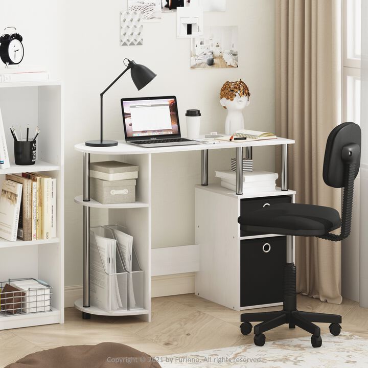 Furinno Furinno JAYA Simplistic Computer Study Desk with Bin Drawers  White Oak  Stainless Steel Tubes